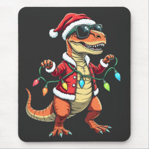 Tapis De Souris Dinosaure enveloppé de lumières de Noël Santa Hat