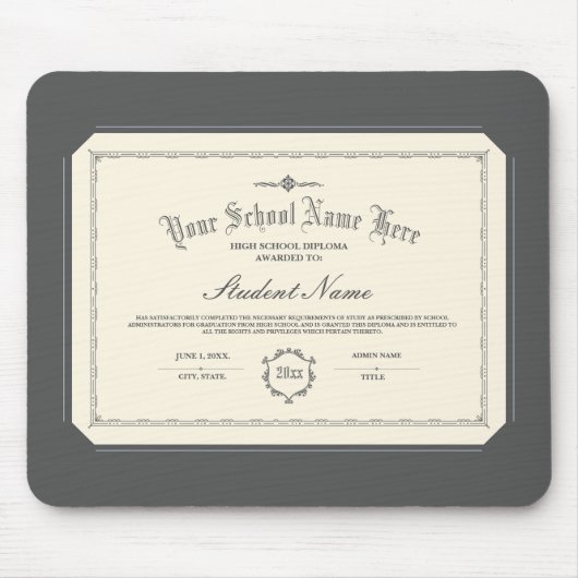 Tapis De Souris Diplôme personnalisé traditionnel Charbon (Devant)