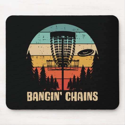 Tapis De Souris Disc Golf Bangin Chains Retro Frisbee Golfer Frolf (Devant)