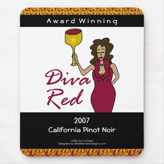 Tapis De Souris Diva de vin, étiquette fait sur commande rouge de (Devant)