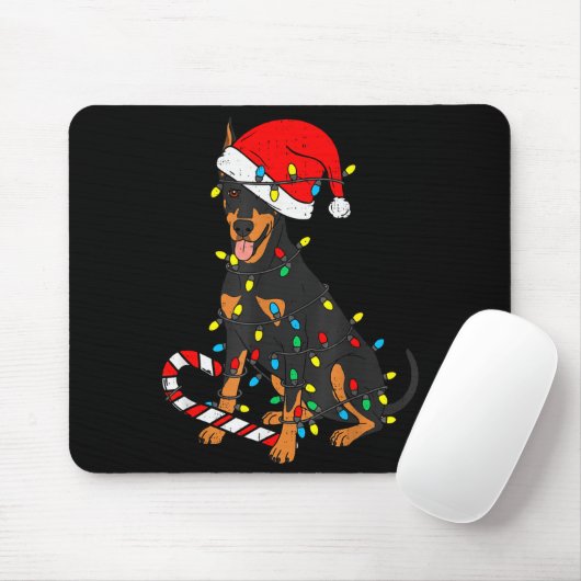 Tapis De Souris Doberman Dog Christmas Lights Santa Xmas Pet Dog L (Avec souris)