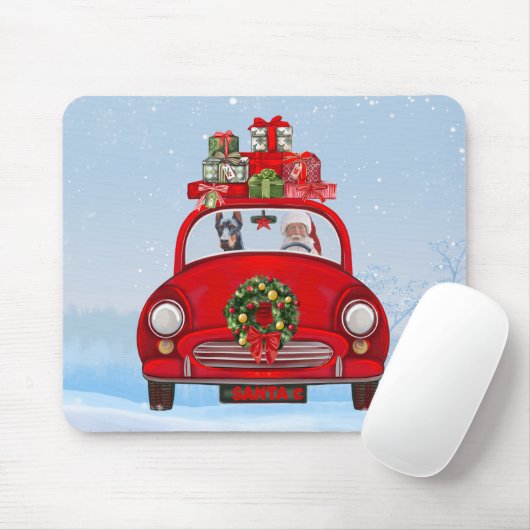 Tapis De Souris Doberman Dog In Car With Santa Claus (Avec souris)