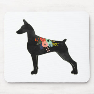 Tapis De Souris Doberman Pinscher Chien race Boho Floral Silhouett