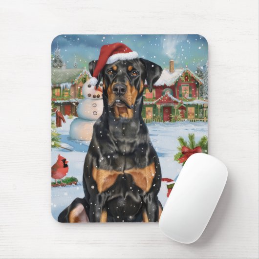 Tapis De Souris Doberman Winter Wonderland Christmas Joy (Avec souris)