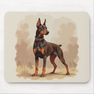 Tapis De Souris Dobermann Pinscher Chien Marron Rouille Rouge