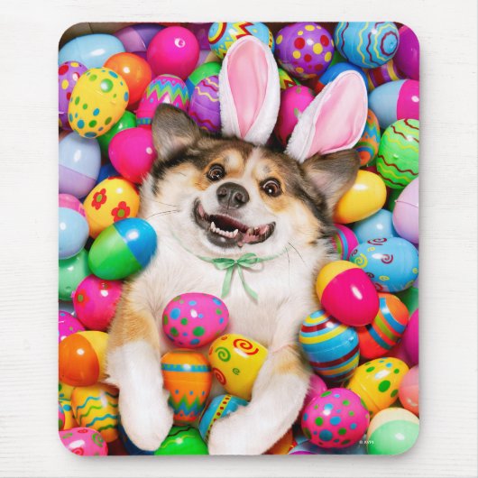 Tapis De Souris Dog Laying on Easter Eggs (Devant)