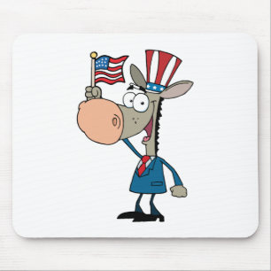 Tapis De Souris Donkey Patriotique Agitant Un Drapeau Américain
