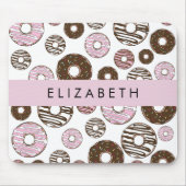 Tapis De Souris Donuts Roses, Donuts Brown, Sprinkings, Votre Nom (Devant)