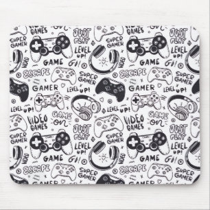 Tapis de souris doodle de jeu vidéo monochrome