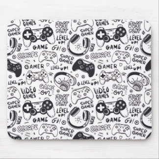 Tapis de souris doodle de jeu vidéo monochrome