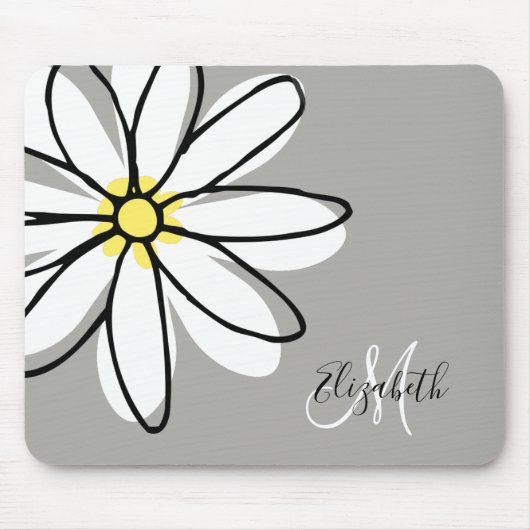 Tapis De Souris Doodle Dray Daisy Blanc Monogramme mignon (Devant)