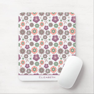 Tapis De Souris Doodle floral sans couture motif nom personnalisé