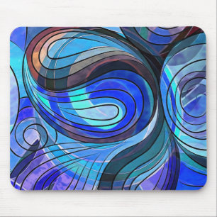 Tapis De Souris Doodle Royal Blue et Aqua avec lignes noires
