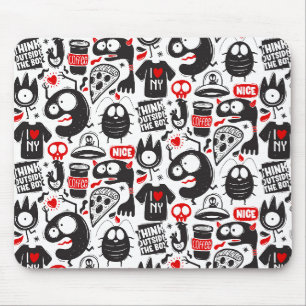 Tapis de souris Doodles de monstre noir et rouge f