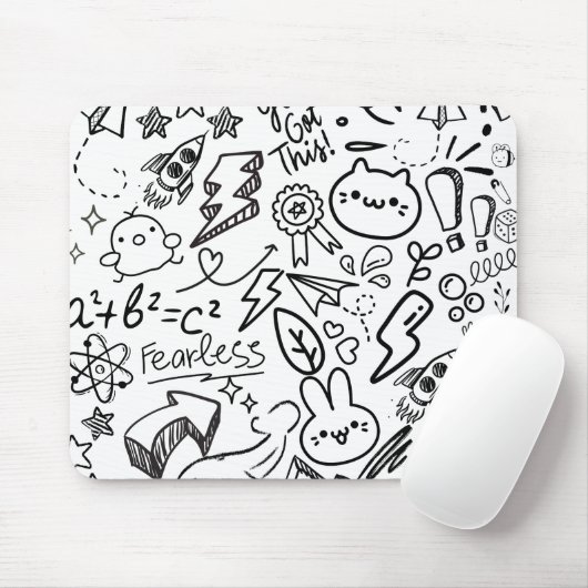 Tapis De Souris Doodles Whimsical Black & White (Avec souris)