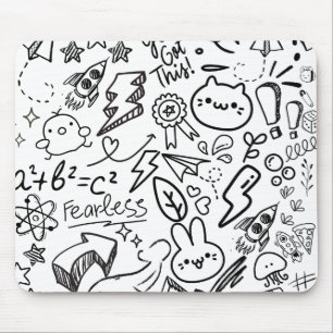 Tapis De Souris Doodles Whimsical Black & White