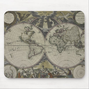 Tapis De Souris Double carte   1672 du monde d'hémisphère