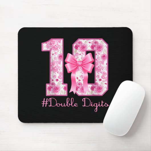Tapis De Souris Double Digits 10th Birthday Girl Nk Coquette Bow 1 (Avec souris)