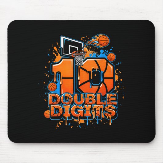 Tapis De Souris Double Digits Birthday 10 Year Old Boy Basketball (Devant)