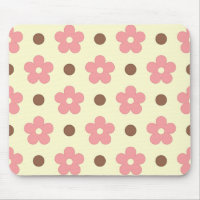 Douce Florale Rose et Motif à Polka Brun Rétro