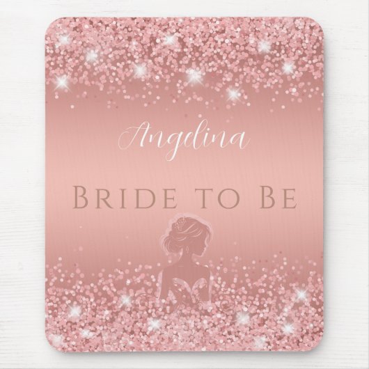 Tapis De Souris Douche de Mariée Élégante Rose Gold Luxe Pailletée (Devant)