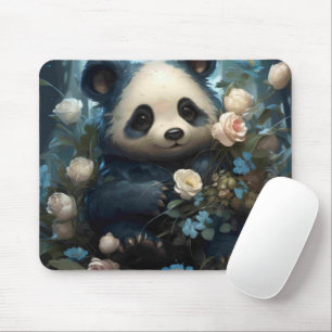 Tapis De Souris Doux Ours De Panda Chez Les Roses De La Jungle