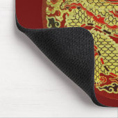 Tapis De Souris Dragon asiatique doré brodé sur rouge foncé (Coin)
