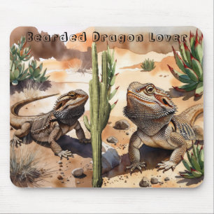 Tapis de souris Dragon barbu du désert aquarelle