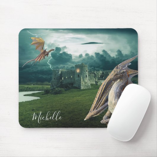 Tapis De Souris Dragon Castle Fantasy Personalized (Avec souris)