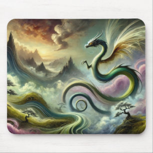 Tapis De Souris Dragon Céleste Majestueux sur des Montagnes Fantas