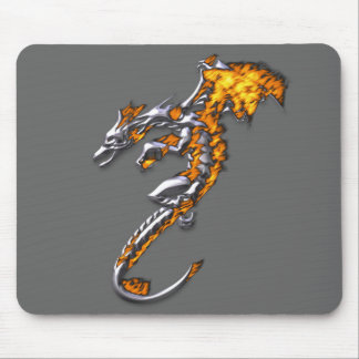 Tapis De Souris Dragon de chrome avec des flammes