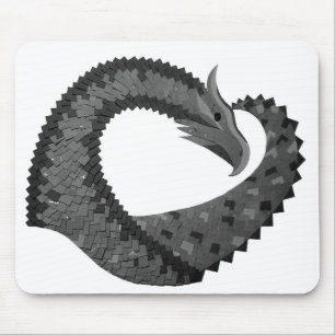 Tapis De Souris Dragon de coeur noir sur blanc