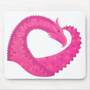 Tapis De Souris Dragon de coeur rose chaud sur blanc