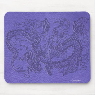 Tapis De Souris Dragon de relief sur la texture en cuir bleue