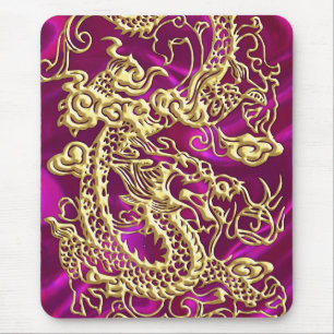 Tapis De Souris Dragon d'or embouti sur Magenta Satin