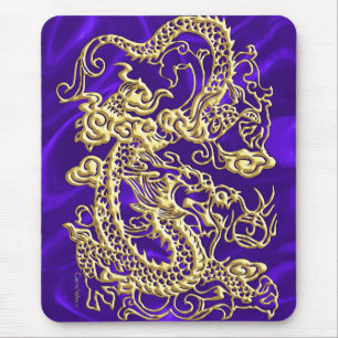 Tapis De Souris Dragon d'or embouti sur papier satin violet