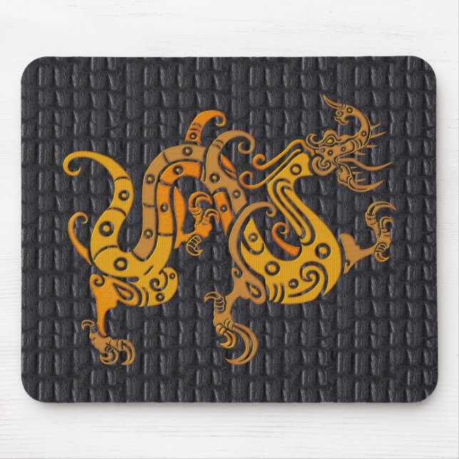 Tapis De Souris Dragon en cuir d'or de Mousepad (25-006) (Devant)