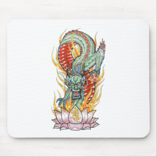 Tapis De Souris Dragon japonais et fleurs de Lotus