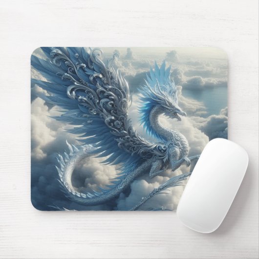 Tapis De Souris Dragon superbe entouré de nuages (Avec souris)