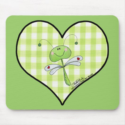 Tapis De Souris Dragon Voler dans en vichy coeur vert (Devant)