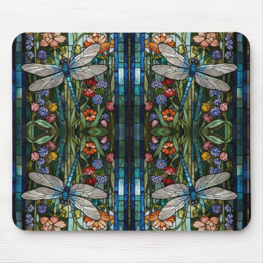 Tapis De Souris Dragonfly art boho floral verre de tache (Devant)