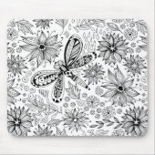 Tapis De Souris Dragonfly et doodle de fleurs (Devant)