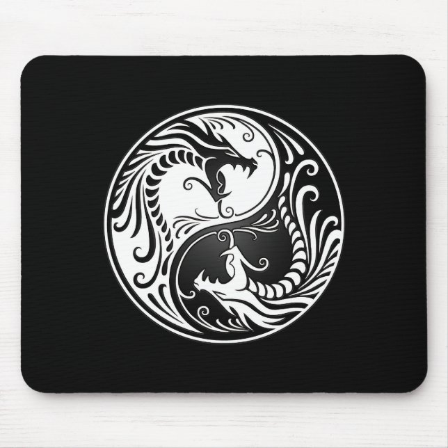Tapis De Souris Dragons blancs et noirs de Yin Yang (Devant)