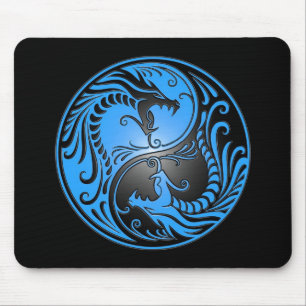 Tapis De Souris Dragons, bleu et noir de Yin Yang