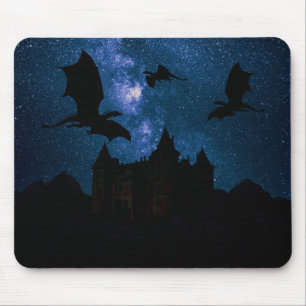 Tapis De Souris Dragons volant, château étoilé de minuit de dra