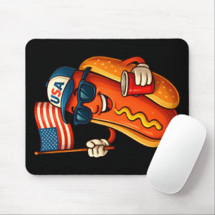 Tapis De Souris Drapeau 4 juillet Hotdog Funny Patriotique USA