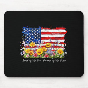 Tapis De Souris Drapeau Américain Avec Fleurs Patriotes Amoureux D