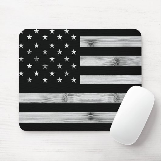 Tapis De Souris Drapeau américain Bois rustique Noir Blanc Patriot (Avec souris)