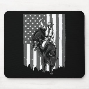 Tapis De Souris Drapeau américain Bull Riding Cowboy 4 juillet Pat