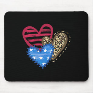 Tapis De Souris Drapeau américain Coeur 4 juillet léopard Patrioti